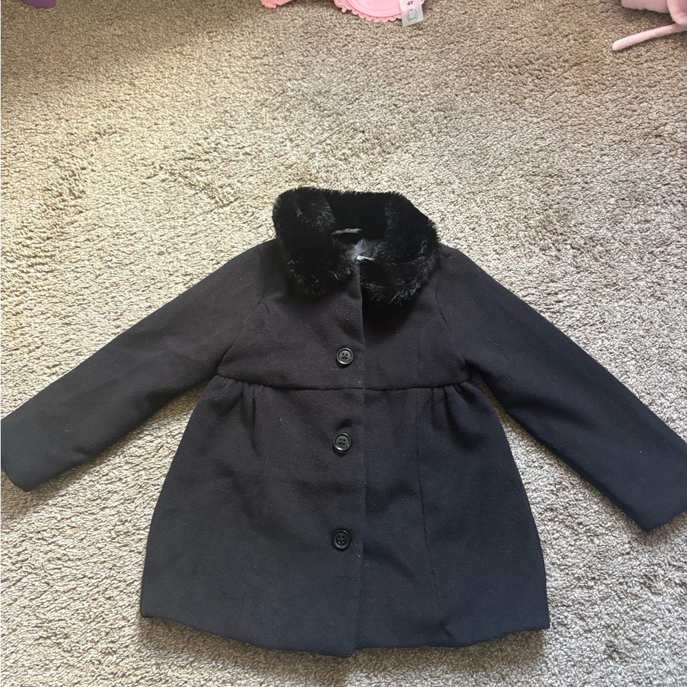 Stylish Black Kids Coat with Faux Fur Collar